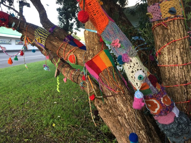 Yarnbombed tree